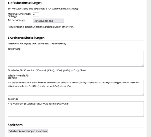Screenshot Muster Erweiterte Einstellungen
